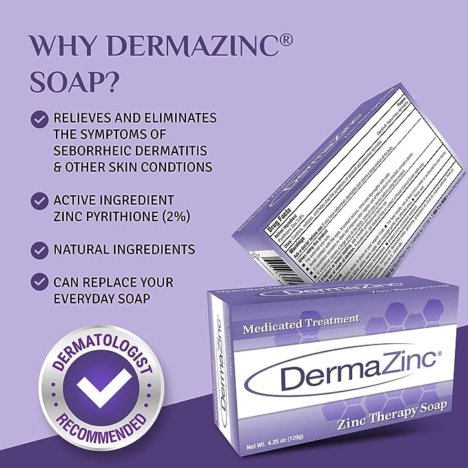 Jabón terapéutico DermaZinc, jabón de zinc para la piel, jabón para aliviar trastornos de la piel para psoriasis, dermatitis, eccema y otros síntomas de afecciones de la piel