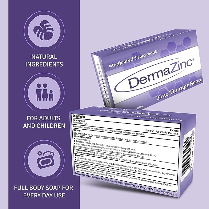 Jabón terapéutico DermaZinc, jabón de zinc para la piel, jabón para aliviar trastornos de la piel para psoriasis, dermatitis, eccema y otros síntomas de afecciones de la piel