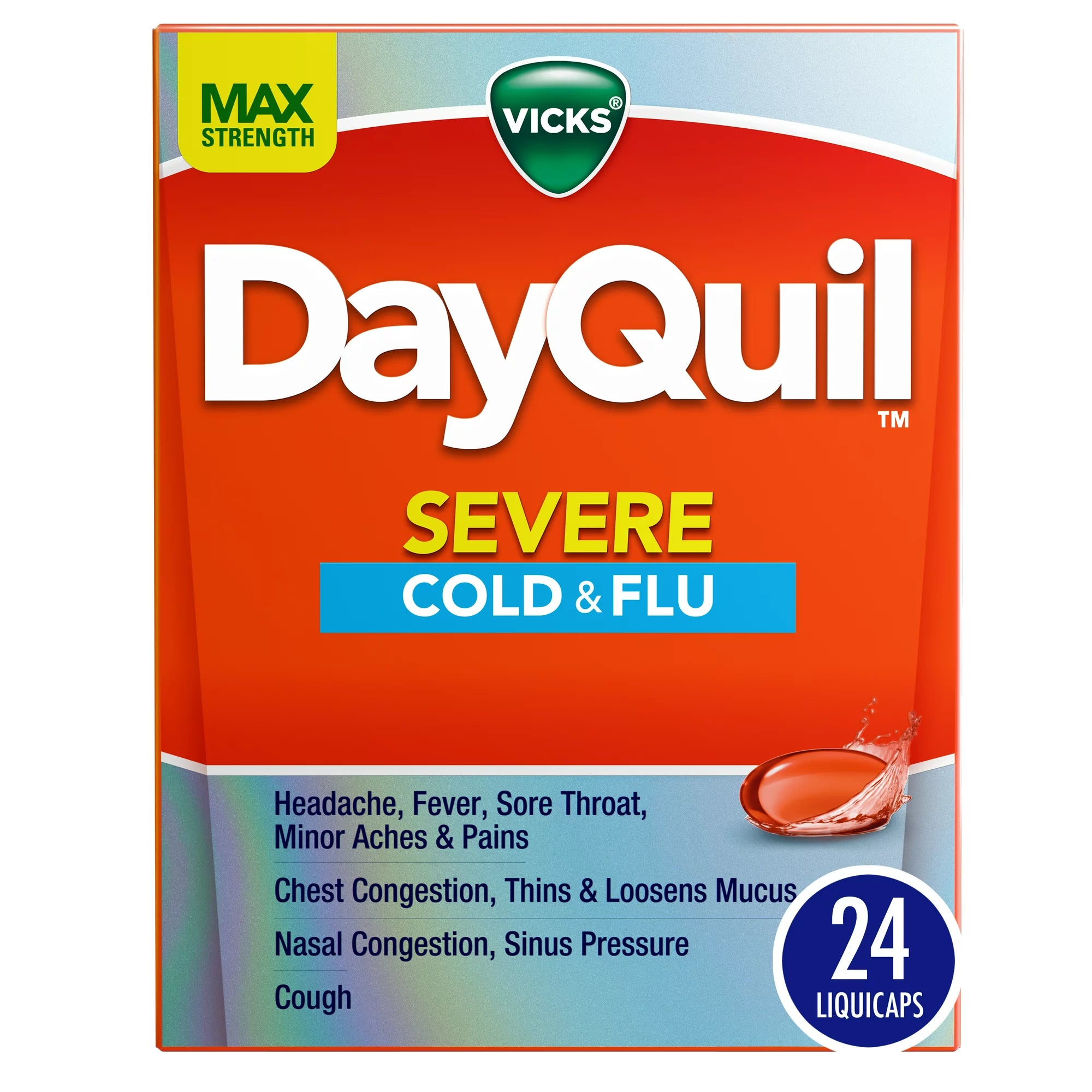 Vicks DayQuil Severe Liquicaps, alivio de la tos, el resfriado y la gripe, medicamento de venta libre, 24 unidades