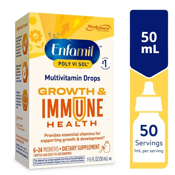 Enfamil Poly-Vi-Sol 8 Multi-Vitamins Supplement Drops for Infants & Toddlers, Supports Growth & Development, 50 mL Dropper Bottle