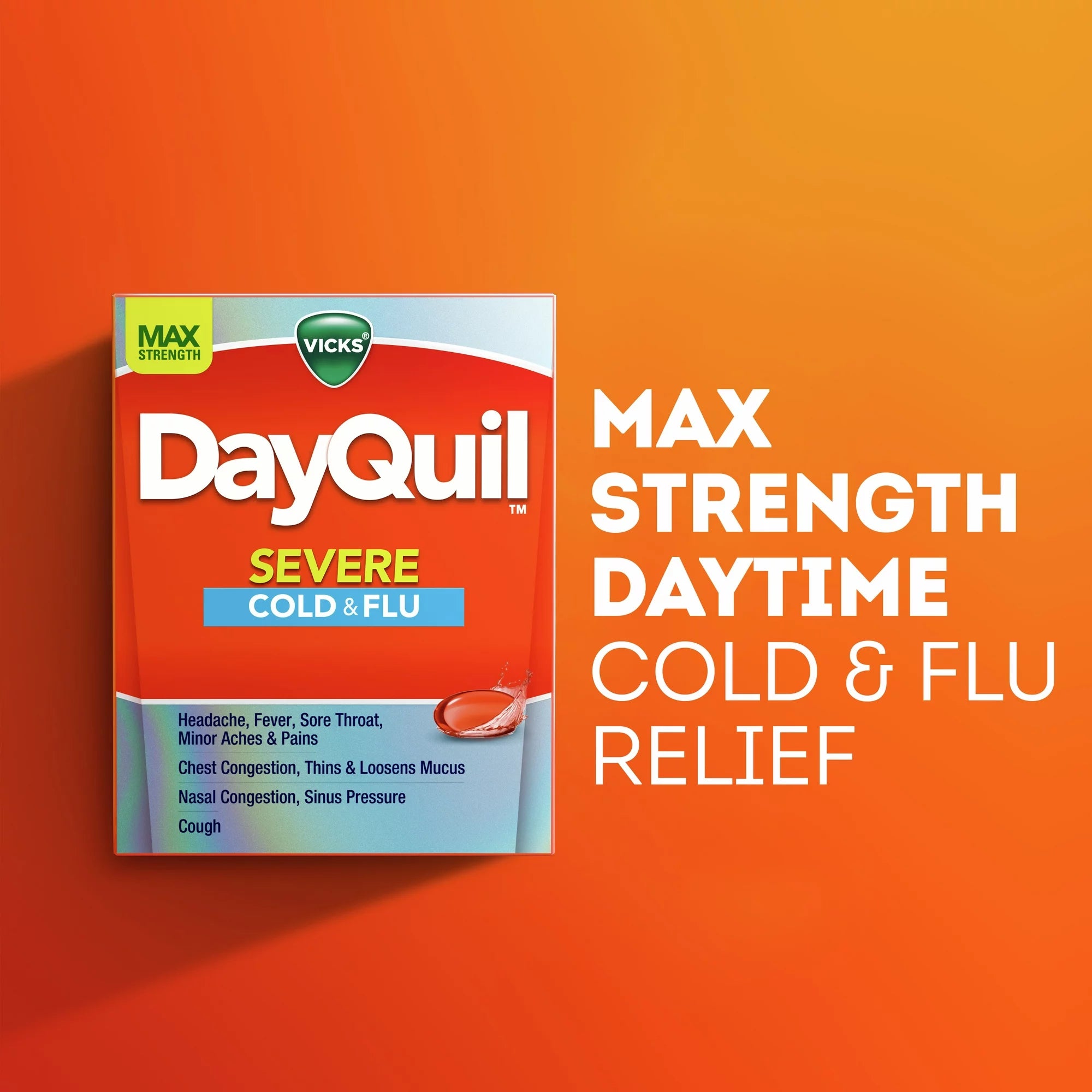 Vicks DayQuil Severe Liquicaps, alivio de la tos, el resfriado y la gripe, medicamento de venta libre, 24 unidades