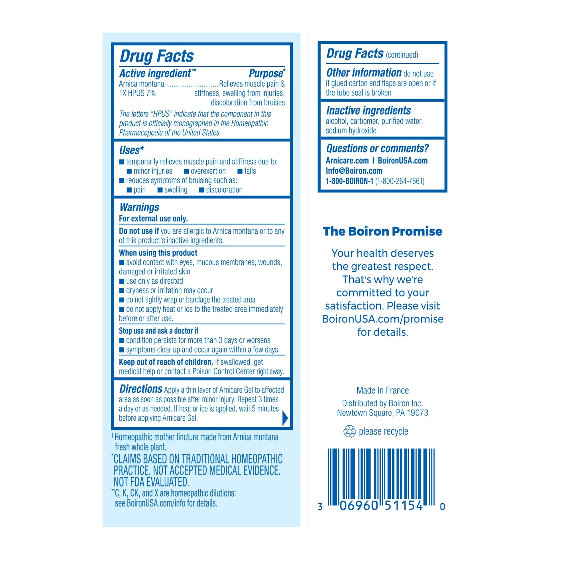 Boiron Arnicare Gel Pain Relief, Muscle Pain & Stiffness, Swelling from Injuries, Bruising, 1.5 oz