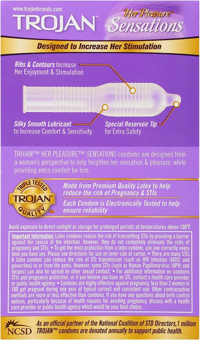Trojan Her Pleasure Sensations Condones lubricados - 12 unidades