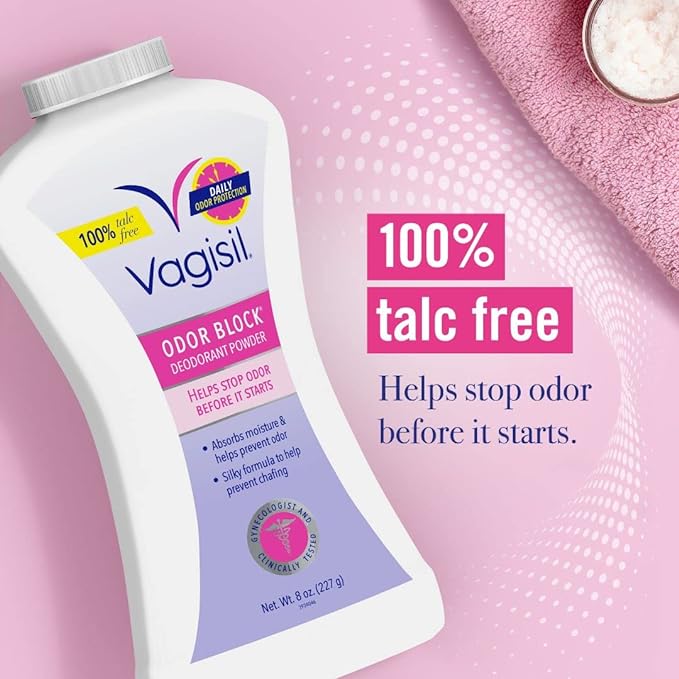 Vagisil Odor Block Desodorante en polvo para mujeres, ayuda a prevenir rozaduras, sin talco, 8 onzas