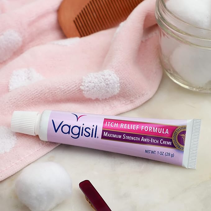 Vagisil Maximum Strength Feminine Anti-Itch Cream with Benzocaine for Women, Helps Relieve Yeast Infection Irritation, Gynecologist Tested, Fast-acting, Soothes and Cools Skin, 1 oz