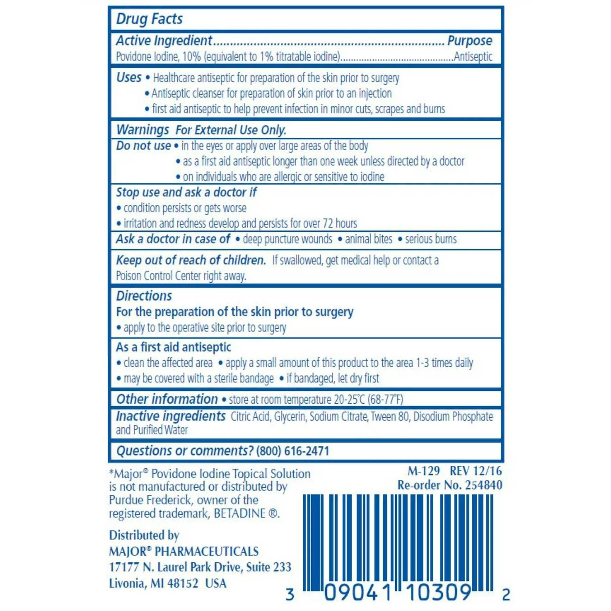 Solución antiséptica tópica de povidona yodada Major, 8 oz