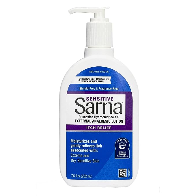 Sarna Sensitive Loción antipicazón sin esteroides para piel seca irritada, sin fragancia - 7.5 onzas líquidas