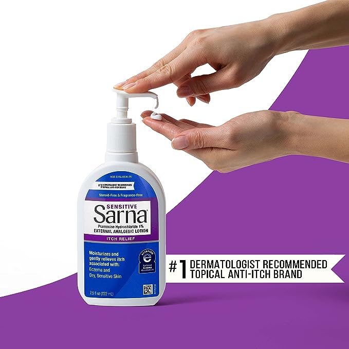 Sarna Sensitive Loción antipicazón sin esteroides para piel seca irritada, sin fragancia - 7.5 onzas líquidas