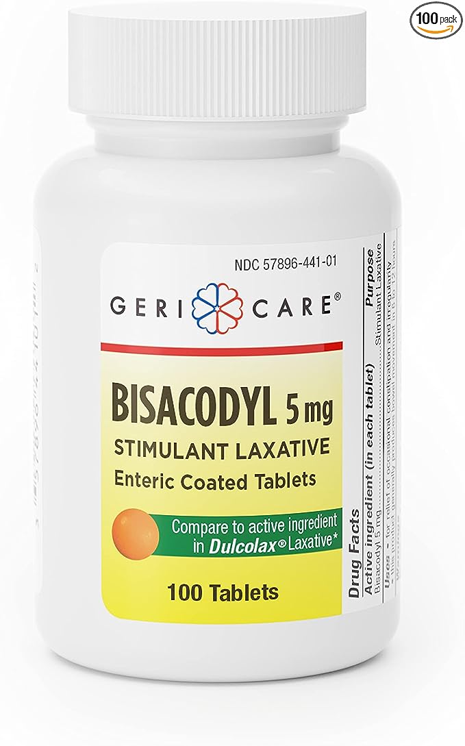 Gericare Pharmaceuticals Bisacodyl 5 mg, laxitudes estimulantes, tabletas con recubrimiento entérico