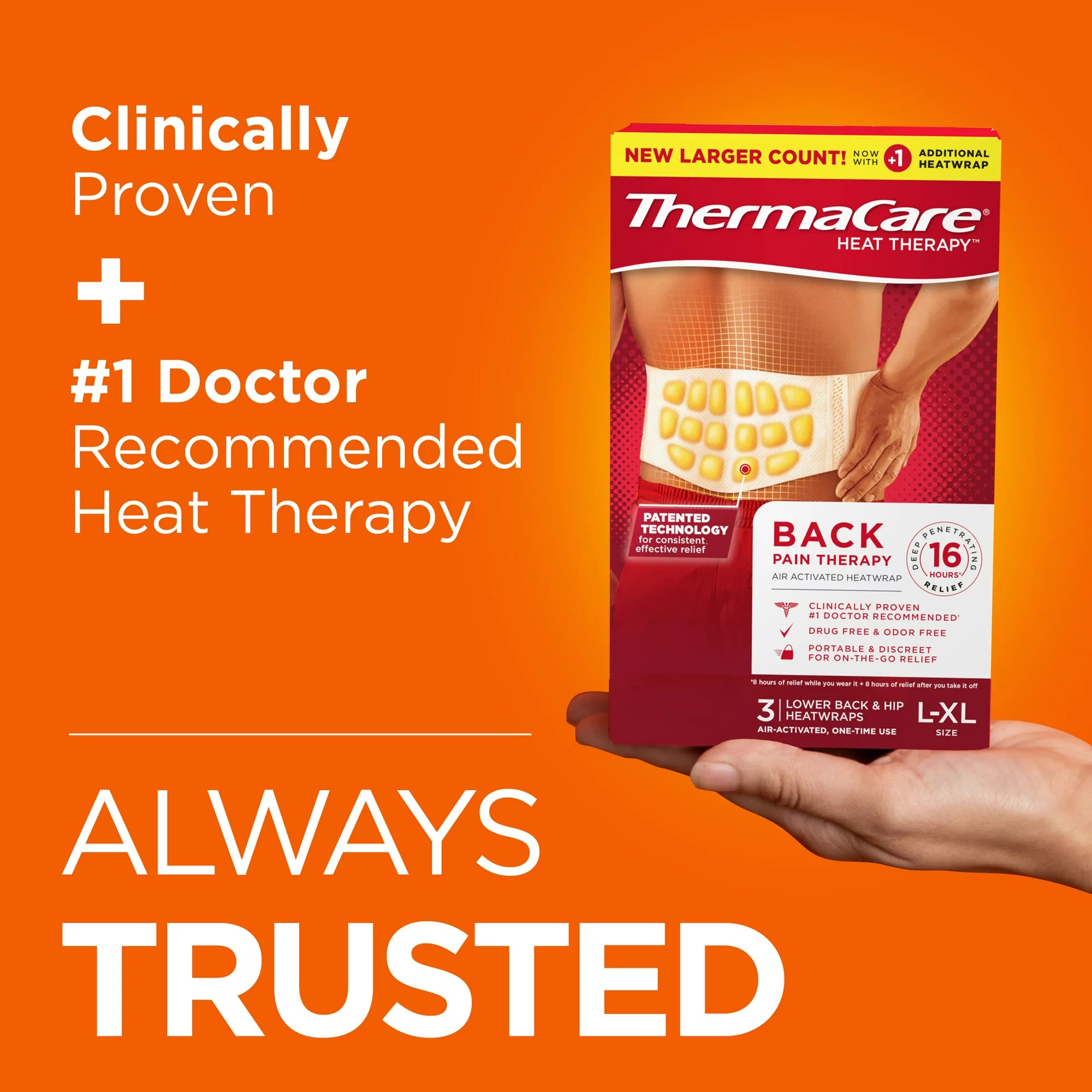 ThermaCare Lower Back & Hip Large/X-Large Pain Relief Heat Wraps, 3 Ct