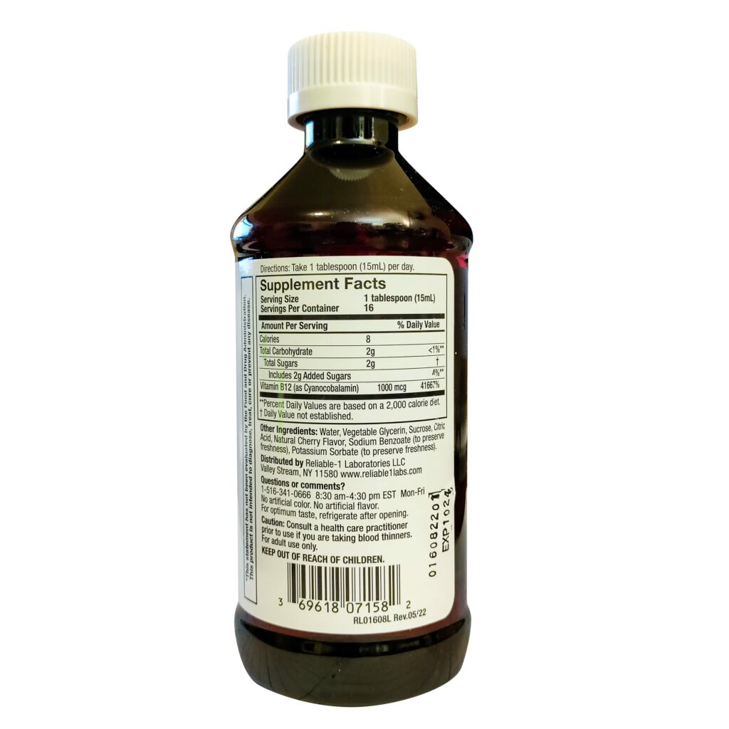 Reliable-1 Laboratories Vitamina B12 1000mcg Líquida (Sabor Natural a Cereza)