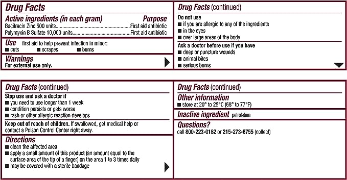 Ungüento antibiótico de primeros auxilios Polysporin -1 oz