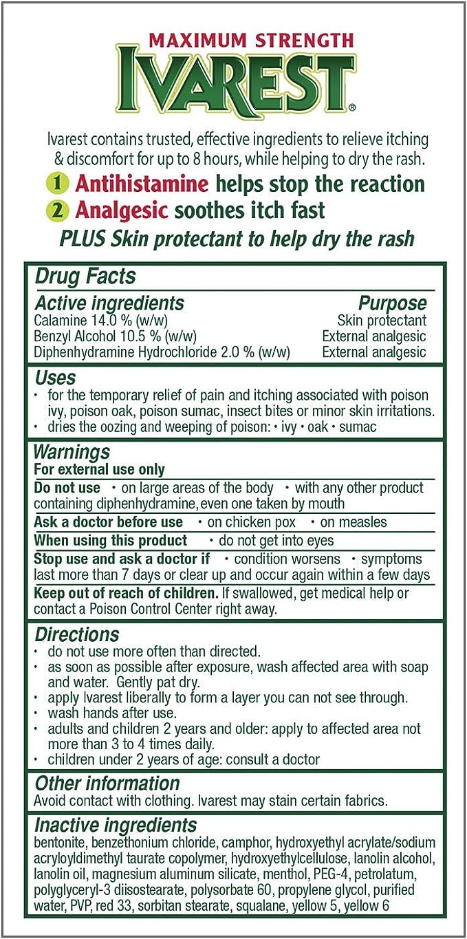Ivarest Anti-Itch Cream, Poison Ivy Cream, Poison Ivy Treatment, Poison Ivy Relief Product, Poison Oak Relief, Poison Sumac Relief, Maximum Strength, Medicated, 2 Ounce