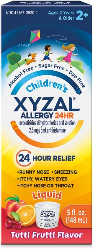 Solución oral para niños Xyzal, 5 fl. oz., alivio de alergias para niños las 24 horas, sabor Tutti Frutti 