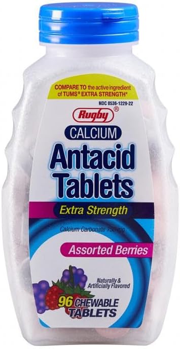 Rugby Extra Strength Assorted Berries Antacid Calcium Carbonate 750 mg - 96 Chewable Tablets