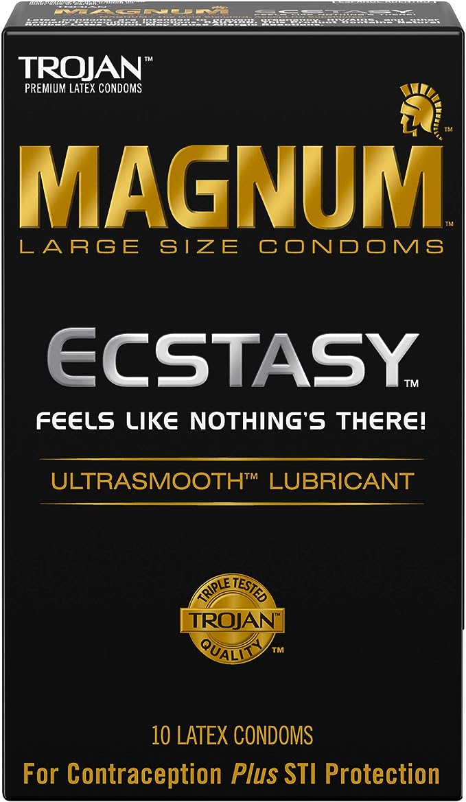 TROJAN Magnum Ecstasy Large Size Condoms, Black, 10 Count