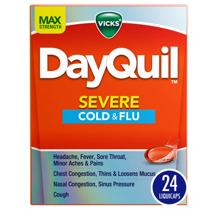 Vicks DayQuil Severe Liquicaps, alivio de la tos, el resfriado y la gripe, medicamento de venta libre, 24 unidades 