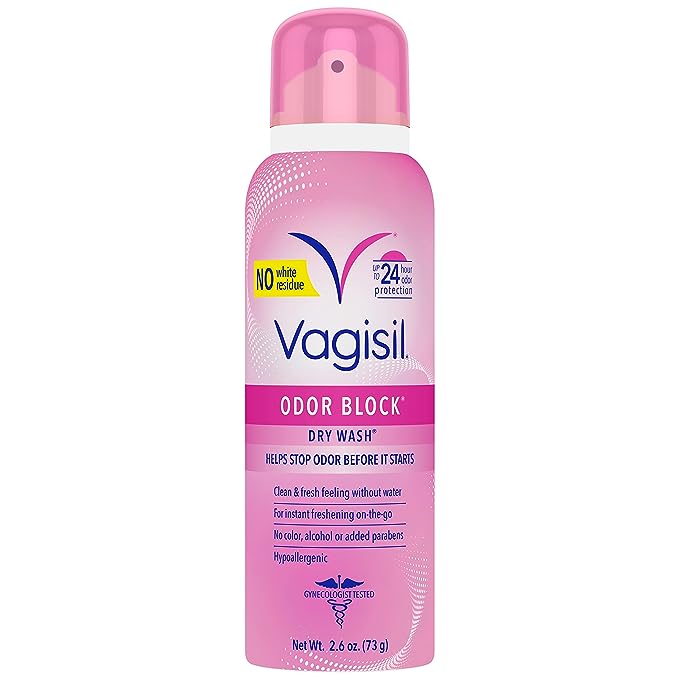 Vagisil Odor Block Dry Wash Spray for Feminine Hygiene, Gynecologist Tested, Hypoallergenic, 2.6 Ounces