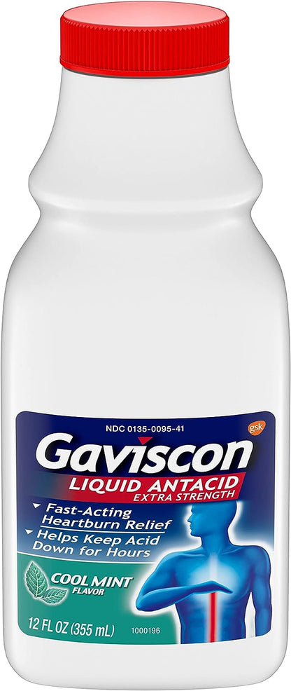 Antiácido líquido Gaviscon Extra Strength Cool Mint para alivio de la acidez estomacal de acción rápida, 12 onzas 