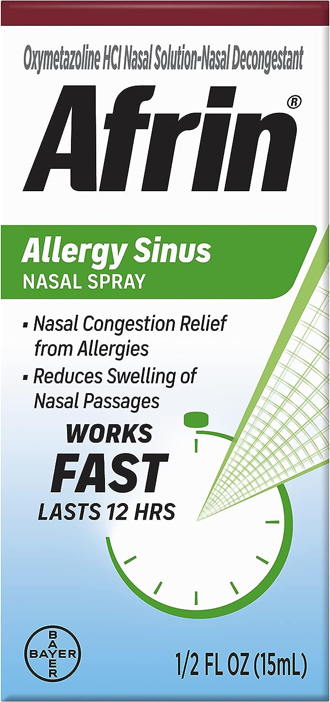 Afrin Allergy Sinus Nasal Spray - Descongestión nasal rápida y potente de alergias, para adultos y niños de 6 años y mayores, 0.50 onzas líquidas (paquete de 1) 