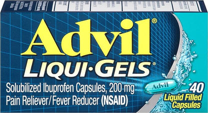 Advil Liqui-Gels Analgésico y reductor de fiebre, analgésico para adultos con ibuprofeno 200 mg para dolor de cabeza, dolor de espalda, dolor menstrual y alivio del dolor en las articulaciones - 40 cápsulas llenas de líquido 