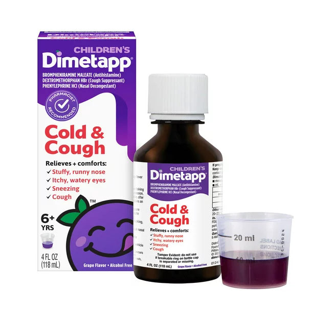 Children’s Dimetapp Cold &amp; Cough Medicine, Antihistamine, Liquid Grape Flavor, Alcohol-Free, 4 Fl oz