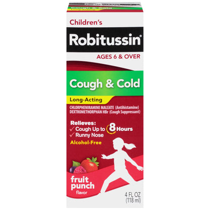 Medicina para la tos y el resfriado Robitussin para niños, ponche de frutas, 4 onzas líquidas 