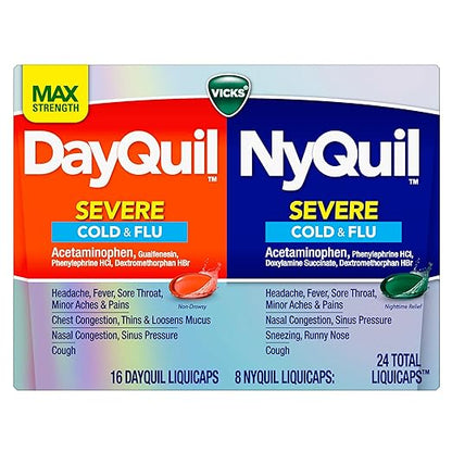 Vicks DayQuil &amp;amp; Nyquil Medicina para resfriado severo, gripe y congestión, 24 unidades 