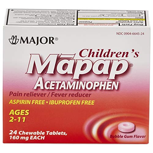 Major Mapap Jr 160 Mg Edades 2-11 Pastillas masticables 24 unidades Sabor a chicle 