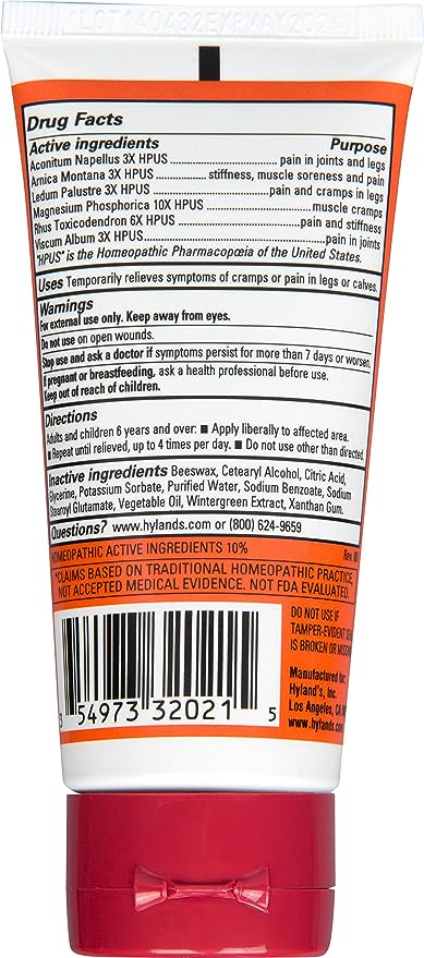 Hyland’s Naturals Leg Cramps Ointment, Arnica Gel Leg Cramp Relief, Natural Relief of Calf, Leg and Foot Cramp, 2.5 oz