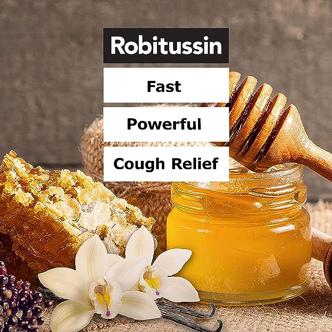 Robitussin Máxima Fuerza Miel Tos Nocturna DM, Medicina para la Tos para Adultos Hecho con Miel Real para Sabor - Botella de 4 Fl Oz 