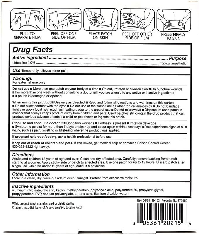 Parche para aliviar el dolor con lidocaína al 4%, anestésico tópico de máxima resistencia, 5 parches 
