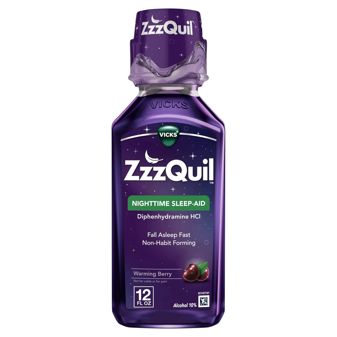 Vicks ZzzQuil Líquido de ayuda para dormir durante la noche, sabor a bayas cálidas, apoyo para dormir, medicamento de venta libre 12 fl oz