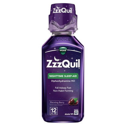 Vicks ZzzQuil Líquido de ayuda para dormir durante la noche, sabor a bayas cálidas, apoyo para dormir, medicamento de venta libre 12 fl oz 