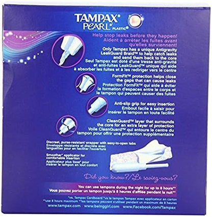 Tampax Pearl Plastic Unscented Tampons, Ultra Absorbency, 18 Count