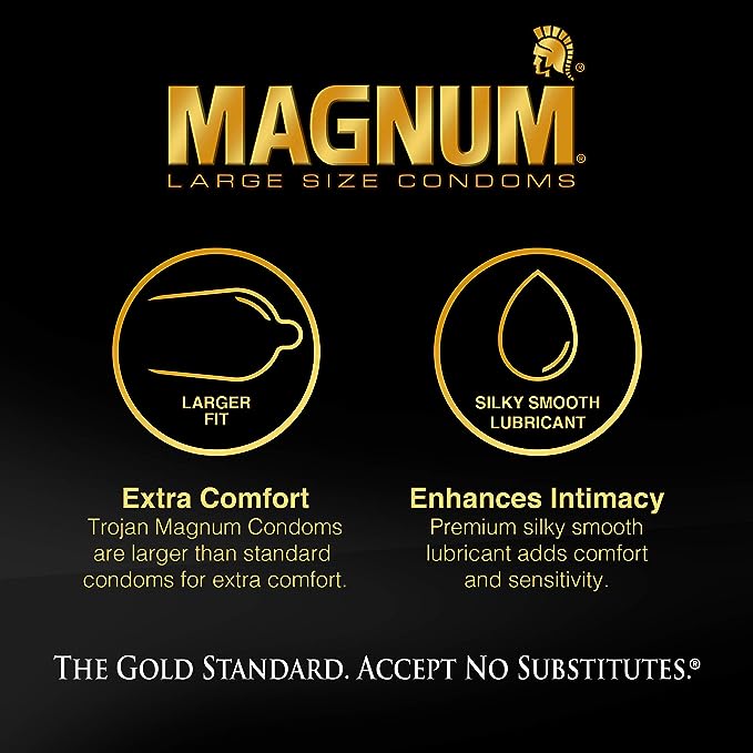 TROJAN Magnum Ecstasy Large Size Condoms, Black, 10 Count