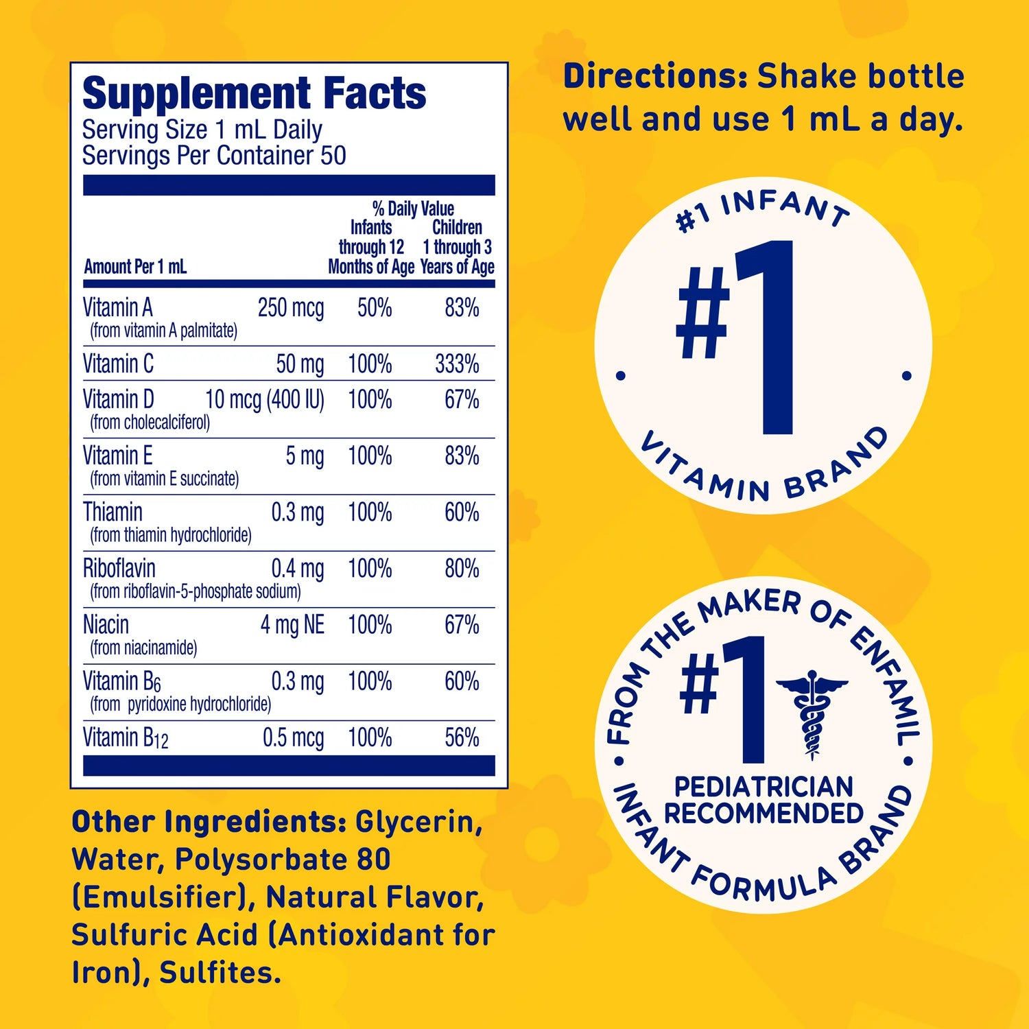 Enfamil Poly-Vi-Sol 8 gotas de suplemento multivitamínico para bebés y niños pequeños, apoya el crecimiento y el desarrollo, frasco cuentagotas de 50 ml 