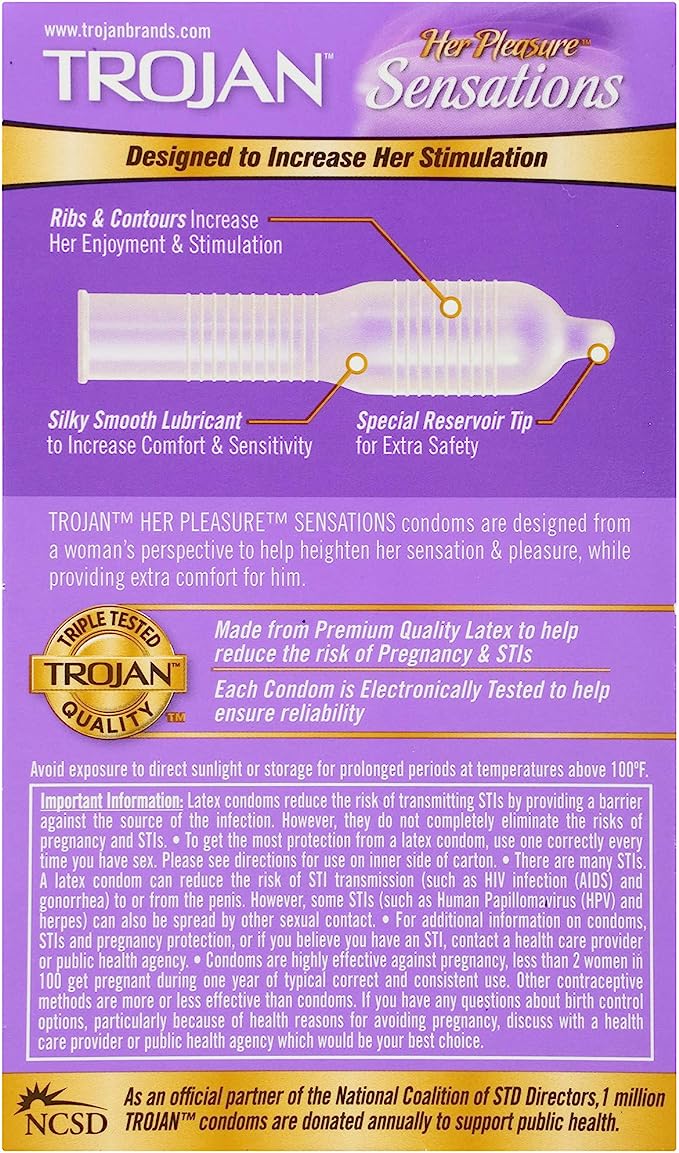 Trojan Her Pleasure Sensations Lubricated Condoms - 12 Count