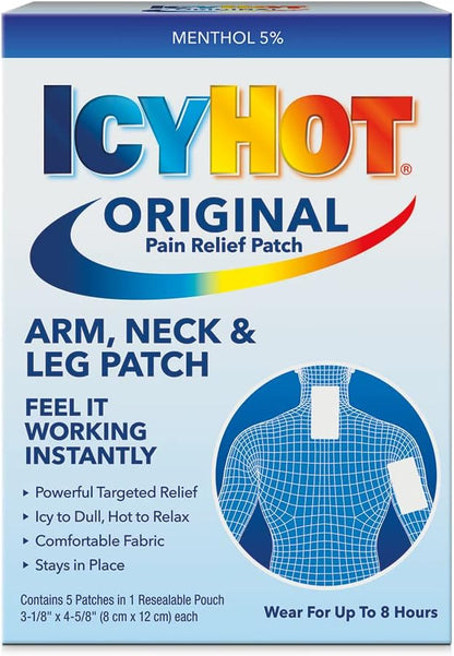 Icy Hot Original Pequeños parches para aliviar el dolor (5 unidades) Potente alivio dirigido para brazos, cuello y piernas 