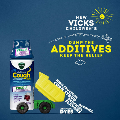 Vicks Alivio nocturno para la tos y la congestión para niños, medicamento de venta libre, 6 onzas líquidas 