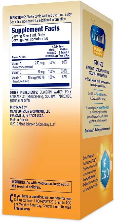 Enfamil Tri-Vi-Sol Supplement Drops, Vitamins A,D and C for Infants 1.66 fl oz (50 ml)