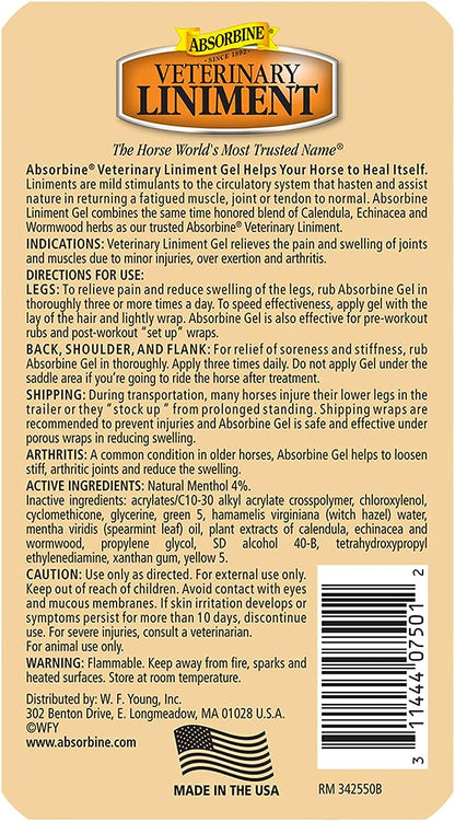 Absorbine Veterinary Liniment Analgésico tópico dolor muscular y artritis alivio del dolor calentamiento linimento frotar, gel de 12 onzas 