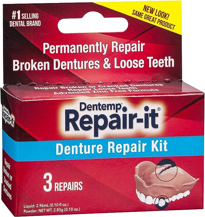 Dentemp Repair Kit - Repair-It Advanced Formula Denture Repair Kit - Denture Repair Kit Repairs Broken Dentures - Denture Repair to Mend Cracks &amp; Replace Loose Teeth
