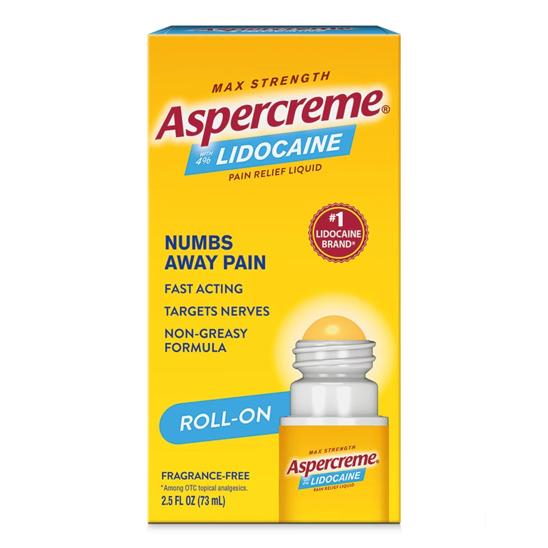 Aspercreme Máxima Fuerza Alivio del Dolor Muscular y Articular Adormecedor Roll-On sin Ensuciar con Lidocaína 2.5oz 