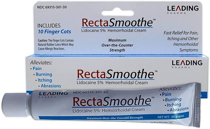 Lidocaine 5% Hemorrhoid Treatment by RectaSmoothe | Maximum Strength Numbing Cream | Fast Pain Relief for Anorectal Disorders