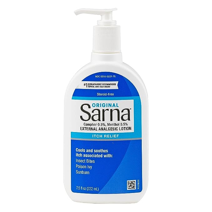 Sarna Original Loción antipicazón sin esteroides, alivio para piel seca irritada, picaduras de insectos, quemaduras solares y hiedra venenosa - 7.5 oz 