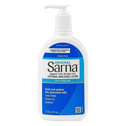 Sarna Original Loción antipicazón sin esteroides, alivio para piel seca irritada, picaduras de insectos, quemaduras solares y hiedra venenosa - 7.5 oz 