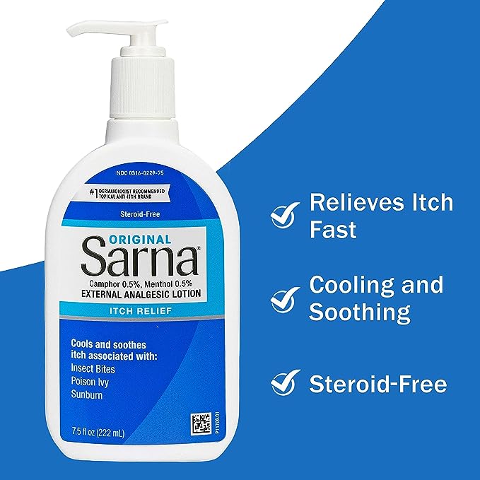 Sarna Original Steroid-Free Anti-Itch Lotion, Relief for Dry Irritated Skin, Insect Bites, Sunburns, and Poison Ivy - 7.5 oz