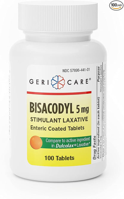 Gericare Pharmaceuticals Bisacodyl 5mg, Stimulant Laxities, Enteric Coated Tablets