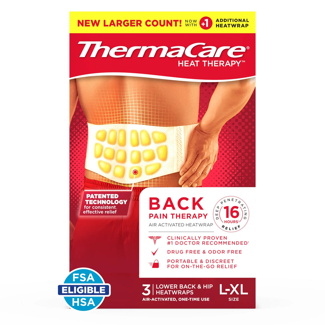 ThermaCare Lower Back &amp; Hip Large/X-Large Pain Relief Heat Wraps, 3 Ct